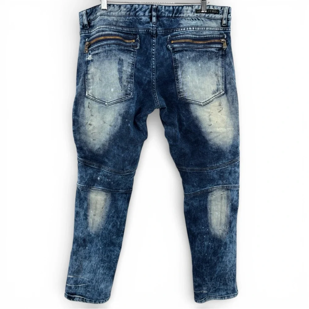 Rockstar Distressed Moto Jeans Acid Wash Zip Biker Denim 38